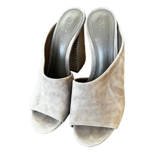 Mercedes Castillo Izar Block Heel Tan Cream Suede Mule Sandal Women's Size 6.5 - Picture 6 of 9